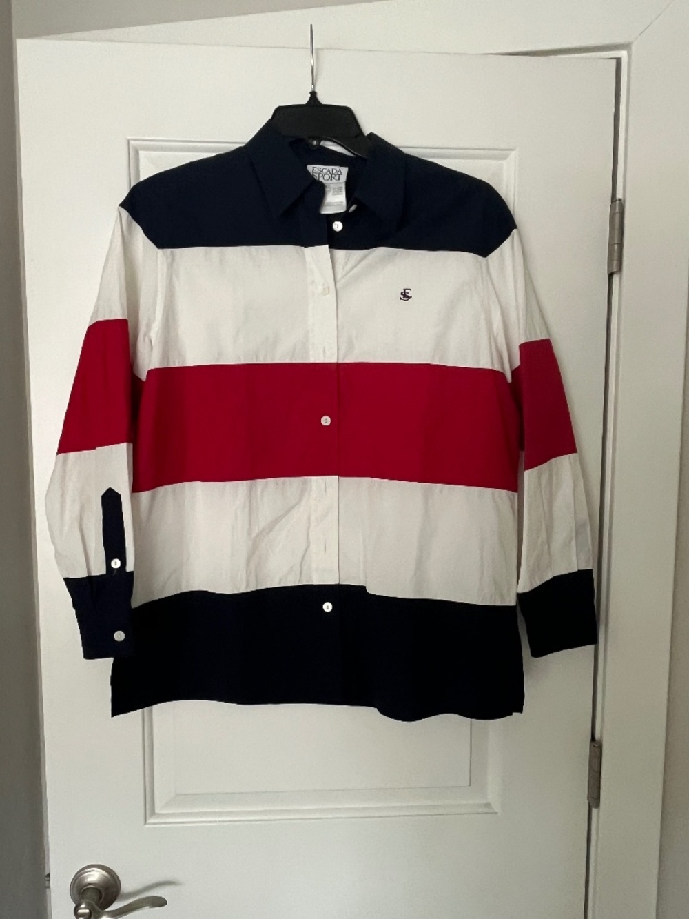 90’s Escada Sport Nautical Color-Block Button Shirt Sz M Preppy Americana July4